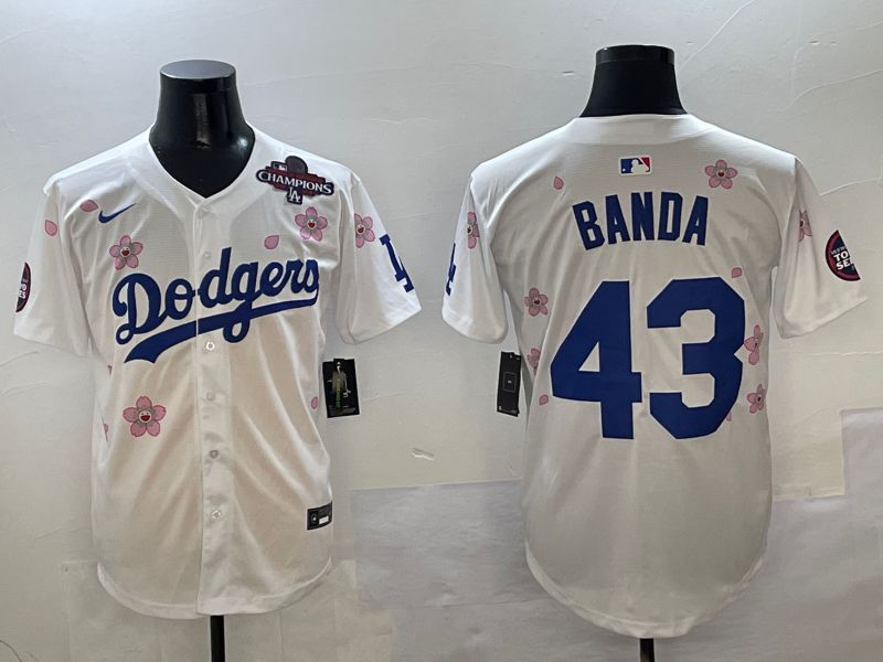 Men Los Angeles Dodgers 43 Banda White Sakura Edition 2025 Nike MLB Jersey style 5